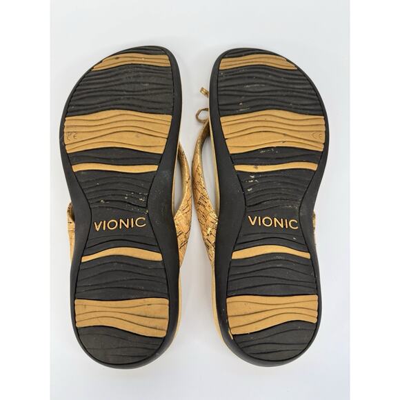 Women's Vionic Bella Orthotic Flip Flops 8 Cork Bow Preppy Resort Outdoor - Picture 7 of 11